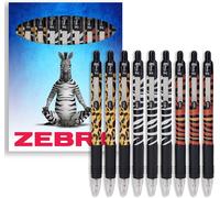 Zebra Z-Grip Pen Funky Lot De 9 Stylos À Bille Rétractables Motif Imprimé Animal Guépard, Zèbre Et Tigre Encre Noire Boîte Cadeau En Carton