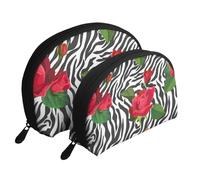 Zèbre Animal Fleur Rouge, Trousse de Maquillage Coquille Femme Petit Porte-Monnaie Trousse de Toilette Trousse à cosmétiques 2 pièces