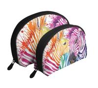 Zèbre Arc-en-Ciel, Trousse de Maquillage Coquille Femme Petit Porte-Monnaie Trousse de Toilette Trousse à cosmétiques 2 pièces