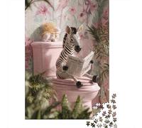 Zèbre Assis sur Les Toilettes Puzzles en Bois Adultes 1000 Pièces Jeux Éducatifs Décoration Intérieure Cadeaux d'anniversaire pour Family Games Relaxation Et Sagesse 1000pcs (75x50cm)