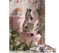 Zèbre Assis sur Les Toilettes Puzzles en Bois pour Adultes 500 Pièces Décoration Intérieure Jeu De Défi Familial Jeux Éducatifs Cadeaux De Pâques Relaxation Et Sagesse 500pcs (52x38cm)