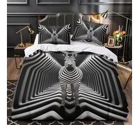 Zèbre dans Le Tunnel Impression 3D 3 pièces Housse de Couette l'art des Illusions d'optique Housse de Courtepointe Microfibre Doux Respirant pour Filles Enfants Femmes Single（140x200cm）