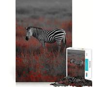 Zèbre dans un champ de fleurs rouges Puzzle de 1000 pièces pour adolescents Jeu de stimulation cognitive Aucun espace Ajustement parfait Format compact Idéal pour des moments de jeu en famille 38x26cm