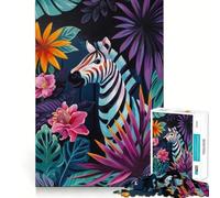 Zèbre dans Un décor Floral Tropical Puzzle de 1000 pièces pour Adolescents Jeu de Stimulation Cognitive Aucun Espace Ajustement Parfait Format Compact Idéal pour des Moments de Jeu en Famille 50x75cm