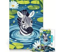 Zèbre dans Un étang avec des nénuphars Puzzle de 1000 pièces pour Adultes Jeu de mémoire Amusant Découpe Laser de qualité supérieure Temps Calme et Exercice Mental à la Maison (38x26cm)