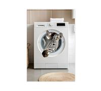 Zèbre dans une machine à laver, art mural amusant pour salle de bain, décoration de buanderie, art photo animal amusant, imprimé zèbre rétro, Ai Art-1