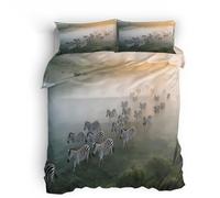 Zèbre Housse de Couette 140x200 Migration Des Troupeaux De Zèbres Noirs Et Blancs Enfant Parure de Lit 1 Personne Microfibre Set Housse de Couette avec Fermeture Éclai avec 2 Taies d'oreiller 65x65 cm