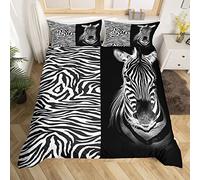 Zèbre Parure de Lit 140x200cm Bande Dessinée Zèbre Imprimé Rayé Housse de Couette 3D Noir Blanc Cheval Parure Housse de Couette Afrique Animal Sauvage Chambre Décor 2Pcs