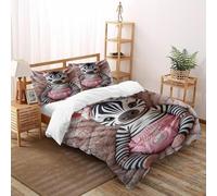 Zèbre poupée Rose Housse De Couette 3 Pièces Animal Theme Wildlife 3D Motif Imprimé Ensemble Literie Microfibre pour Adulte Et Enfant avec Taies d'oreiller Double(200x200cm)