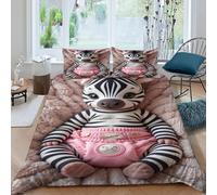 Zèbre poupée Rose Imprimé Parure De Lit Microfibre Super Douce Et Respirante Animal Theme Wildlife Housses De Couettes 3 Pièces Et 2 Taie d'oreiller King(220x240cm)