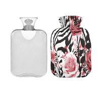 Zèbre Rose Bouteille d'eau pour eau chaude avec housse souple 2 L pour les périodes de lit, les crampes, les thérapies chaudes et froides, Bolsa para agua Caliente para Dolor