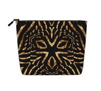 Zèbre Sauvage d'Afrique à Rayures Noires et dorées,Trousse de Toilette de Voyage Portable, Imitation Lin, en Lin.