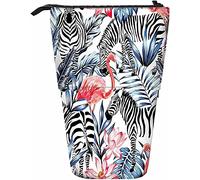 Zèbre Télescopique Crayon Papeterie Trousse Stylos Boîte De Rangement avec Fermeture Éclair pour Femmes Hommes Garçons Filles Flamingo Animal Oiseau Floral Feuille Nature Botanique Tropical Jungle Pa