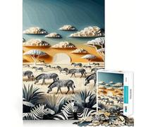 Zèbres de la Savane Sauvage Puzzle de 1000 pièces pour Adolescents Stimulation Cognitive Jeu Amusant Emboîtement sûr Pas de pièces Qui se détachent Une façon captivante de Passer Le Temps (50x75cm)