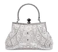 Zebrum Pochette de soirée de designer, sac à main de soirée, pochette de soirée pour portefeuille, porte-monnaie pour jeune femme - Argenté - Style vintage avec perles et paillettes argentées.,