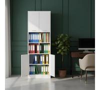ZECIIYE Armoire de Bureau Haute 4 Portes - Meuble de Rangement Blanc (180x60x40 cm) avec Étagères Réglables - Armoire Colonne pour Dossiers, Cuisine, Buanderie ou Salon