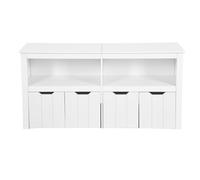 ZECIIYE Buffet Bas Blanc 120cm, Bahut Moderne avec 4 Bacs à roulettes, Meuble de Rangement Gain de Place Profondeur 33cm, Enfilade pour Salon, Cuisine & Entrée