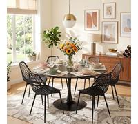 ZECIIYE Chaises de salle à manger ronde de 110 cm avec 6 chaises, pour 6 personnes, table ronde noire avec chaises noires pour cuisine, salle à manger, salon, balcon, restaurant, bureau