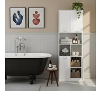 ZECIIYE Colonne Salle de Bain H180cm - Armoire de Rangement Blanche 2 Portes et Niche Ouverte, Meuble Haut 60x40cm Profond, Étagères Réglables, Idéal comme Buffet Cuisine ou Rangement Salon