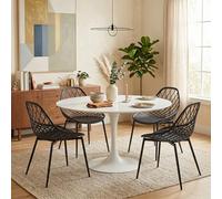 ZECIIYE Ensemble de salle à manger ronde de 110 cm avec 4 chaises pour 4 personnes - Table ronde blanche avec chaises noires - Pour cuisine, salle à manger, salon, balcon, restaurant, bureau