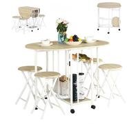 ZECIIYE Ensemble Table à Manger avec 4 Chaises,Ensemble Table Cuisine Pliable avec Chaises Pliante,Bois MDF et Métal avec Rangement pour Casier à vin,pour Petits Espaces,Cuisine Bistro(Chêne Naturel)