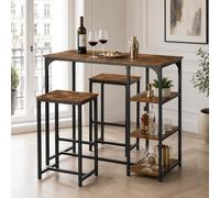 ZECIIYE Grand Ensemble de Bar 6 Pièces 2 Tables Hautes 90cm et 4 Tabourets avec Étagères de Rangement Style Industriel Cuisine Salle à Manger et Bistrot Marron Noir 100x50x90cm