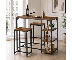 ZECIIYE Grand Ensemble de Bar 6 Pièces 2 Tables Hautes 90cm et 4 Tabourets avec Étagères de Rangement Style Industriel Cuisine Salle à Manger et Bistrot Marron Noir 100x50x90cm