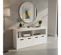 ZECIIYE Lot de 2 Buffets Bas Blancs 120cm, Bahut Moderne avec 8 Bacs à roulettes, Meuble Rangement Gain de Place Profondeur 33cm, XL Enfilade pour Salon & Entrée