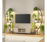 ZECIIYE Lot de 2 supports de plantes avec lumière de croissance pour l'intérieur et l'extérieur, 6 niveaux, 160 cm, support de fleurs d'intérieur en bois et métal, étagère à plantes avec lumières pour