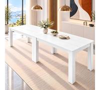 ZECIIYE Table à Manger 140x70 cm Blanche,Table de Cuisine, 4 à 6 Places | Lot de 2 tables140x70x75 cm avec pieds cannelés,à utiliser séparément ou ensemble pour repas,bureau et réunion.