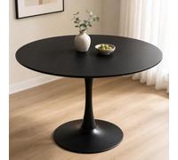 ZECIIYE Table à manger ronde, 110 cm, moderne, ronde, design tulipe, pour 4 à 6 personnes, table de salon, de bistrot, de jardin, en bois MDF avec support fixe, noire