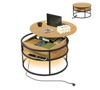 ZECIIYE Table basse ronde avec plateau de levage, table de salon ronde avec espace de rangement, table d'appoint avec barre lumineuse et table console, table basse réglable en hauteur pour salon