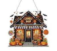 Zecnaud Kit de décoration de peinture diamant pour Halloween, magasin de confiserie 5D, peinture diamant DIY, décoration de fenêtre, décoration de fenêtre, maison de bonbons d'Halloween, kit de