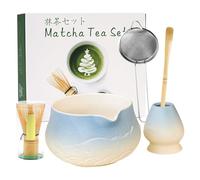 Zecnaud Matcha Tea Lot de 8 pièces en céramique avec fouet en bambou et bol pour cérémonie du thé japonaise (A)