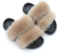 ZEDARO A 2020 Mode Chaussures Femmes Mignon Fausse Fourrure Diapositives Bout Ouvert Sliders Pantoufles En Peluche Sandales Plat Confortable Intérieur Extérieur Pantoufle,07,38/39