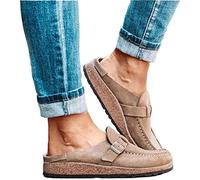 ZEDARO Sandales plates d'été pour femme - En daim - Bout rond - Dos nu - Chaussures confortables à bout fermé - Chaussures bateau tendance