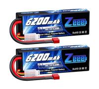 Zeee 2S Lipo Batterie 7,4V 80C 6200mAh avec Prise Deans Lipo RC Akku étui Rigide pour Voiture RC, Avion RC, hélicoptère RC Hobby (2 Paquets)