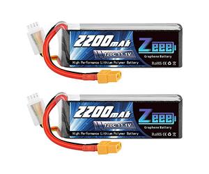 Zeee 3S Lipo Batterie 2200mAh 11,1V 120C 3S Batterie RC avec connecteur XT60 pour FPV Racing Drones Vélo de Route Quadcopters Avion Hélicoptère RC Bateau RC Voiture (2 Paquets)