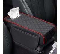 ZEEGII Housse D'accoudoir Central pour KIA K4 2014-2023 2024 2025, Couvercle de Boîte D'accoudoir Livré avec 2 Poches et Une Boîte à Mouchoirs, Protection D'accoudoir en Cuir PU,A/Black+Red