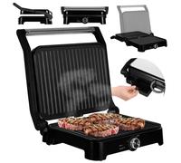 ZEEGMA GRILL CHEF BASE 2-en-1 Gril Électrique à Contact et Grille-Pain pour Panini, Toast, Steaks, Légumes, 2000 W, Revêtement Antiadhésif, Réglage de la Température et de l'Angle d'Inclinaison
