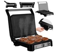 ZEEGMA GRILL CHEF BASE CONTROL 2-en-1 Gril Électrique à Contact, Grille-Pain pour Panini, Toast, Steaks, 2000 W, Revêtement Antiadhésif Minuterie Réglage de la Température et de l'Angle d'Inclinaison