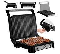 ZEEGMA GRILL CHEF BASE CONTROL 2-en-1 Gril Électrique à Contact, Grille-Pain pour Panini, Toast, Steaks, 2000 W, Revêtement Antiadhésif Minuterie Réglage de la Température et de l'Angle d'Inclinaison