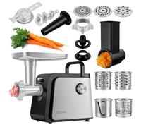 Zeegma Hachoir à viande électrique Molen Chef Easy SET COOKIE FORM Puissance 2100 W, accessoire pour saucisses, broyeur de légumes marche arrière - Argent Noir