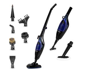 Zeegma Nettoyeur vapeur à main Puur Prime Control Kit de buses 13 en 1 pour sols, tapis, carrelages, joints, fenêtres, tissus, nettoyage sans détergent, pliable, 1500 W, 400 ml (Black)