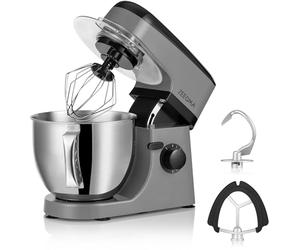 ZEEGMA Planeet MIX Pétrisseur 1800 W Robot multifonction avec bol 5L avec poignée et couvercle, 8 vitesses, avec panneau tactile 3 pièces (Silver)