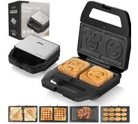 ZEEGMA ROTEE CHEF MULTI Grille-pain Multifonction 800 W 5 en 1, pour Griller le Pain, les Gaufres, les Sandwichs et les Biscuits, Toaster, Plaques Anti-adhésives, Protection contre la surchauffe