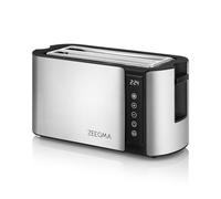 ZEEGMA TOSTEE CHEF Grille-pain à 4 tranches en acier inoxydable, support pour petits pains, 1500 W, décongélation, réchauffage & arrêt, compartiment à miettes, affichage de la minuterie par LED