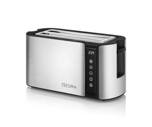 ZEEGMA TOSTEE CHEF Grille-pain à 4 tranches en acier inoxydable, support pour petits pains, 1500 W, décongélation, réchauffage & arrêt, compartiment à miettes, affichage de la minuterie par LED