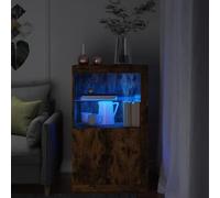 Zeehear Armoire d'appoint en bois de chêne fumé 60,5 x 37 x 100 cm avec éclairage LED RVB - Espace de rangement pour salon, couloir, design moderne - Armoire avec portes
