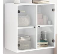 Zeehear Armoire murale avec portes en verre - Blanc - 68 x 37 x 68,5 cm - En matériau dérivé du bois - Armoire suspendue polyvalente pour bureau et salon - Maximise l'espace de rangement